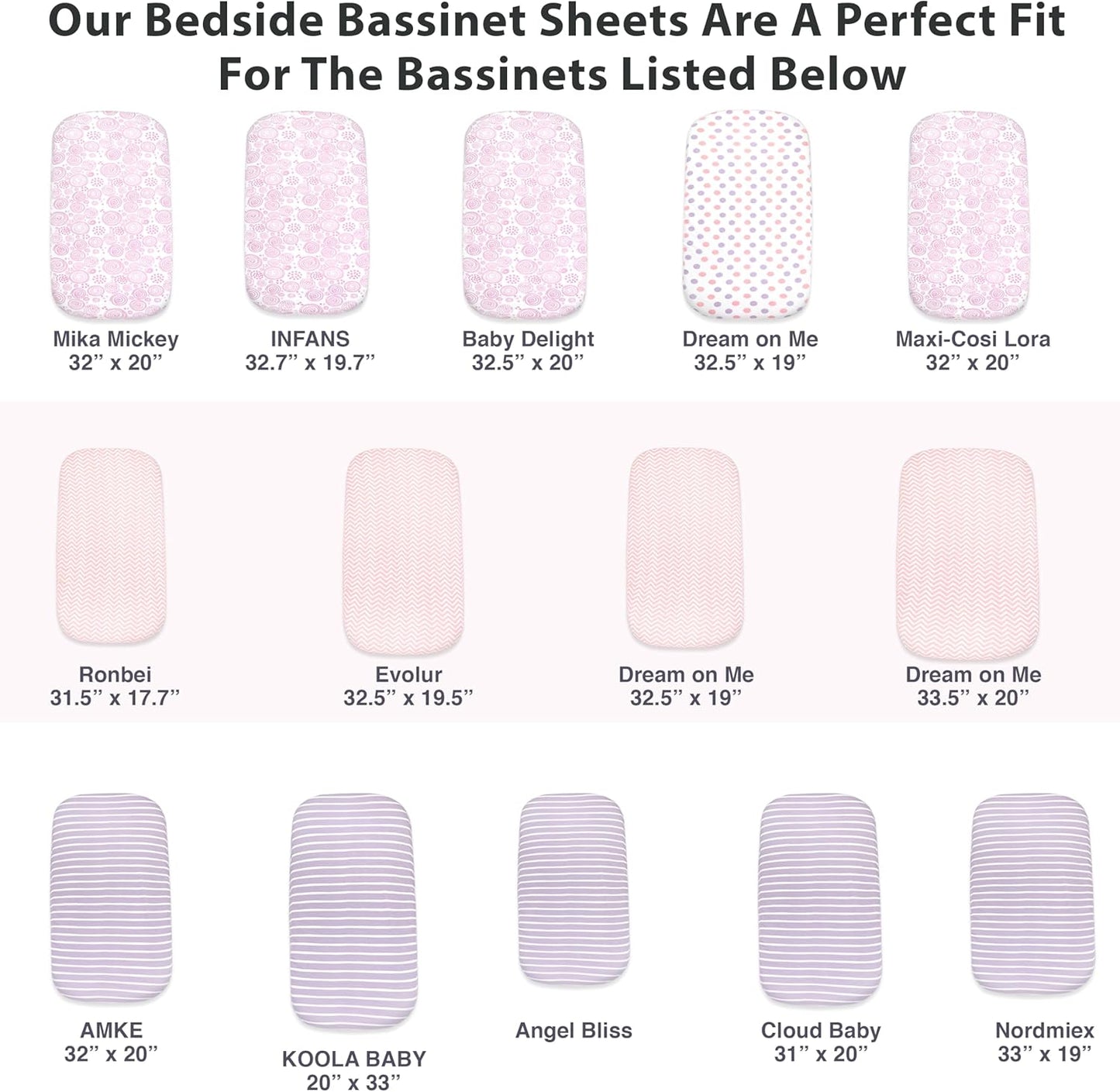 5 Pack Organic Bedside Bassinet Sheets Compatible with Mika Micky, Baby Delight, Dream On Me, AMKE and Other Bassinet Mattress Pads Size Between 17-21 in Width, 29-33 in Length, and 1.5-4 in Thick