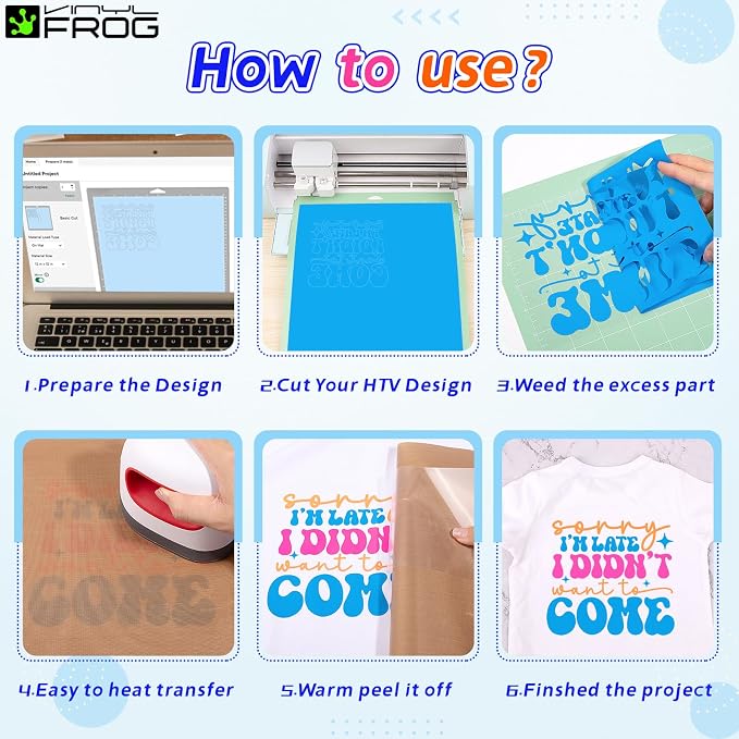 VINYL FROG Neon HTV Vinyl PU Fluorescent and Glitter Heat Transfer Vinyl Bundle