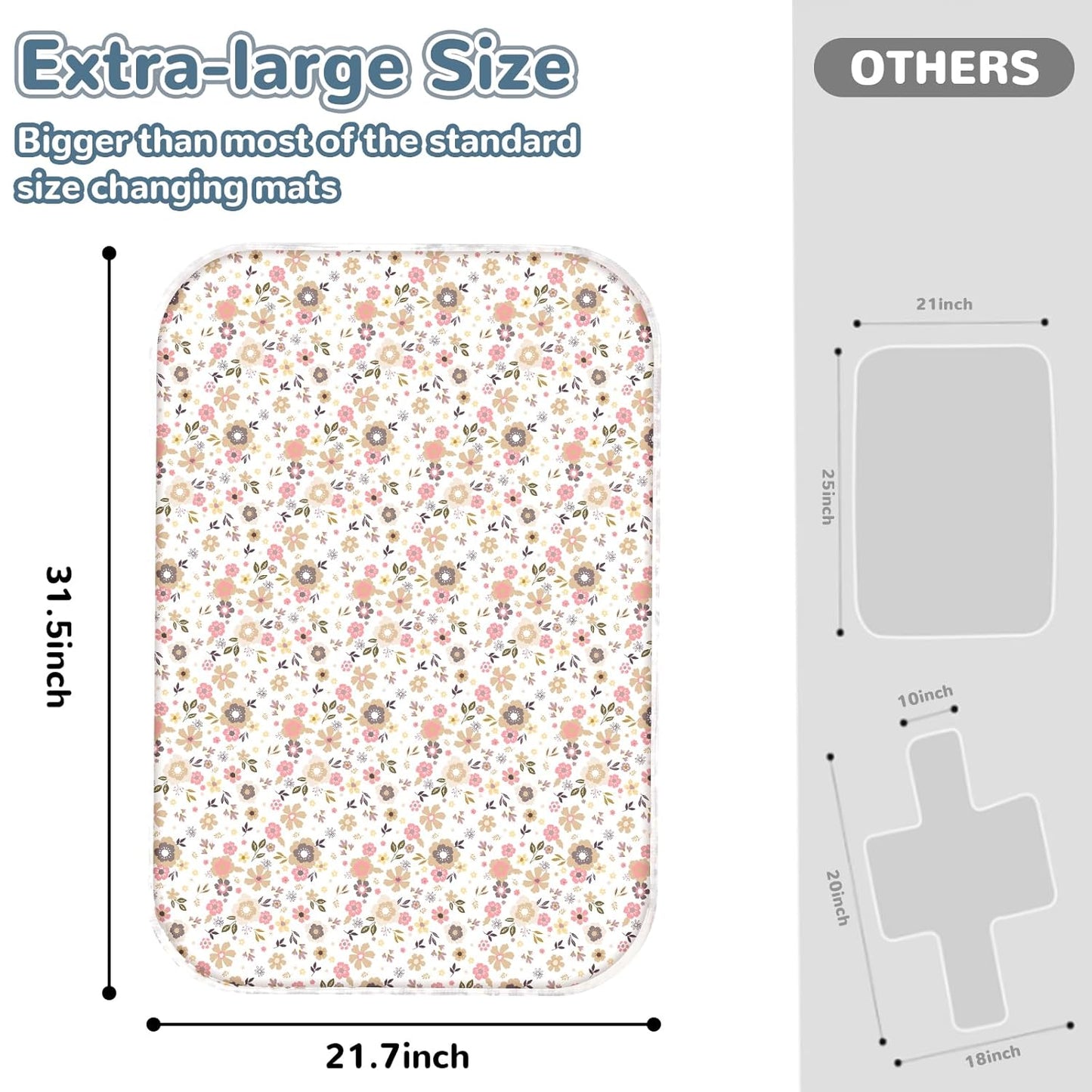 Baby Diaper Changing Pad – 31.5" x 21.5" Extra Large Waterproof Absorbent Portable Changing Mat, Reusable Changing Pad Liner for Travel or at Home Use(Floral2)