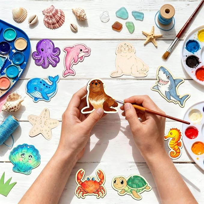 80PCS Unfinished Ornament Wood Crafts, Painting Blank Wooden Cutouts | DIY 10