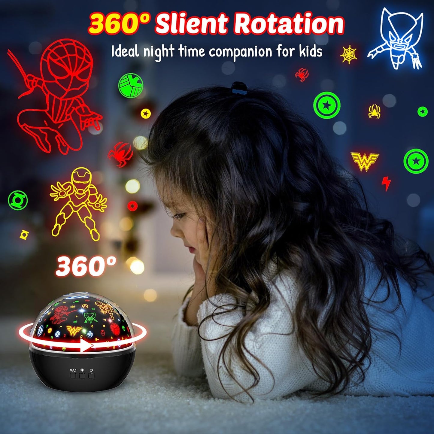 Super Hero Night Light for Boys | Spiderman Night Light and Star Projector 2-in-1 | Avengers Light Projector for Kids Bedroom Decor | Superhero Toys Gifts for Boys 4-6