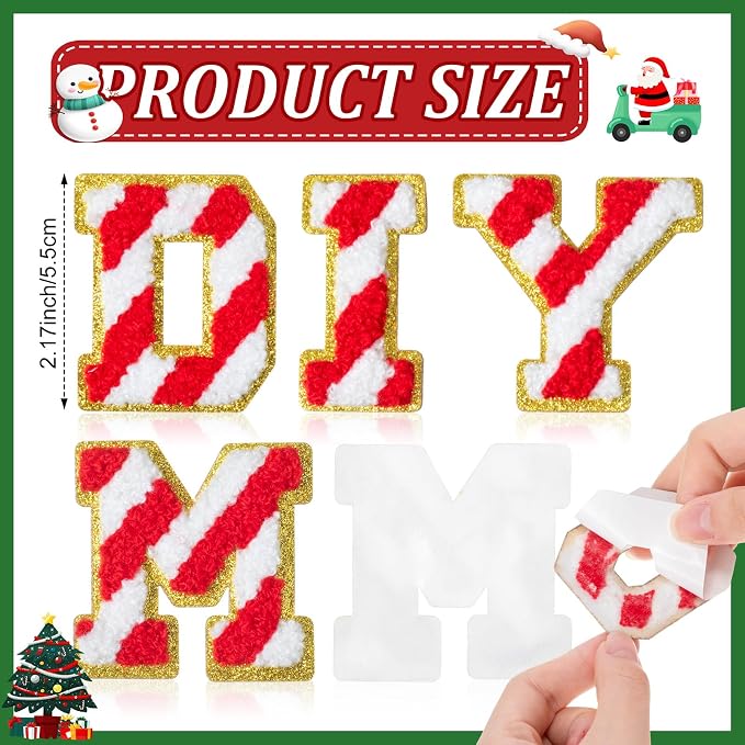WILLBOND 52 Pcs Christmas Alphabet Patches 2.2 Inch Self Adhesive Letter