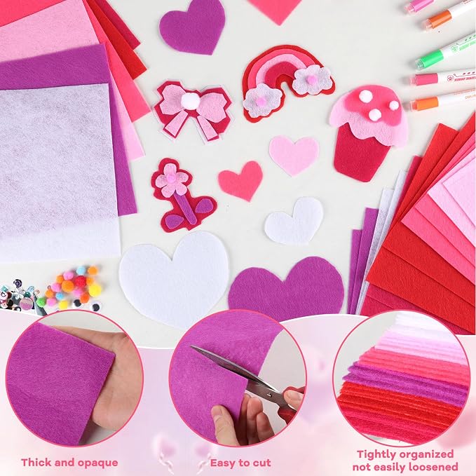gisgfim 42Pcs Valentine's Day Pink-Purple Felt Fabric Sheet Craft Kit 8 x 12