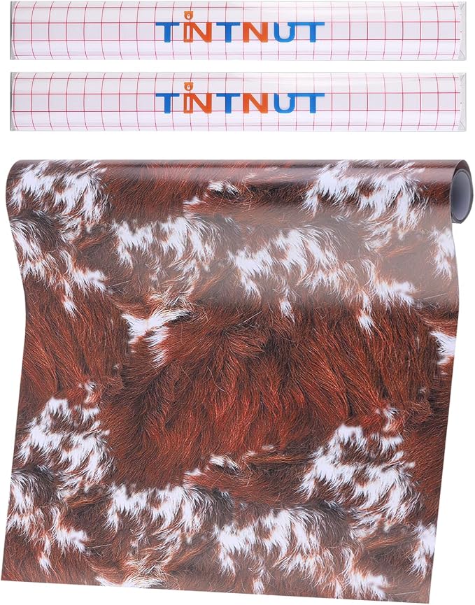 Tintnut Cow Print Permanent Vinyl Roll 12in x 5ft Red Brown Adhesive Vinyl |