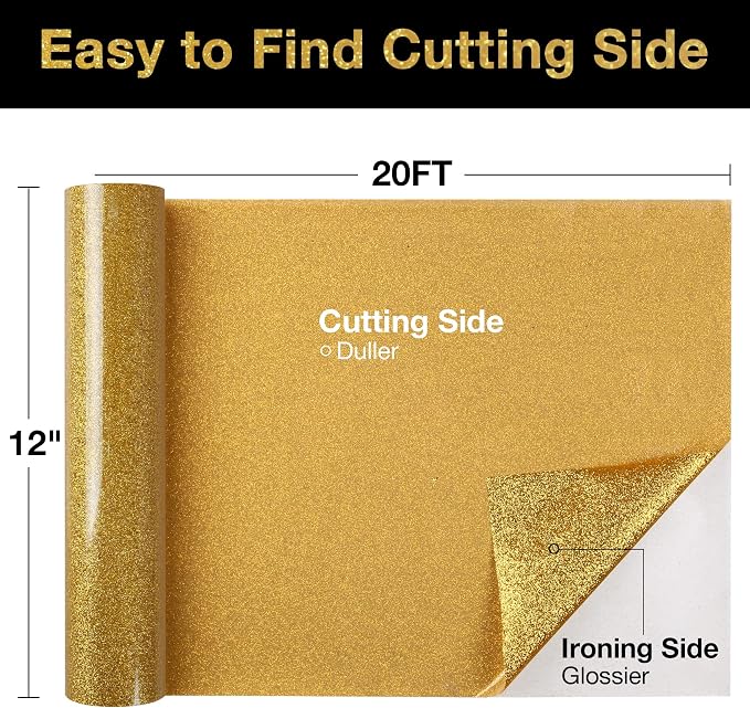 TORC Gold Glitter HTV Heat Transfer Vinyl Roll 12 inch x 20 ft Sparkly Iron on