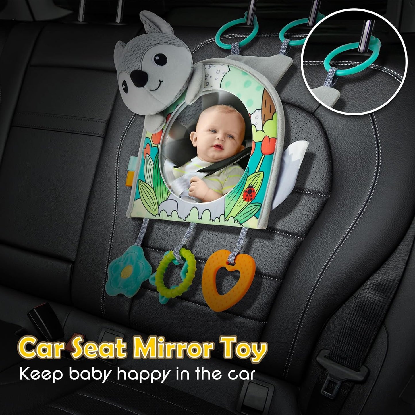 Car Seat Toy, Baby Car Mirror Toy for Rear Facing, Travel Baby Activity Center with Hanging Engaging Toys for Infants Babies 0-6-12-18 Months Boy Girl