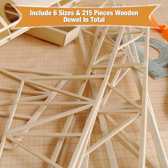 Yulejo 215 Pieces Balsa Wood Sticks Wooden Dowel Rods Square Hardwood