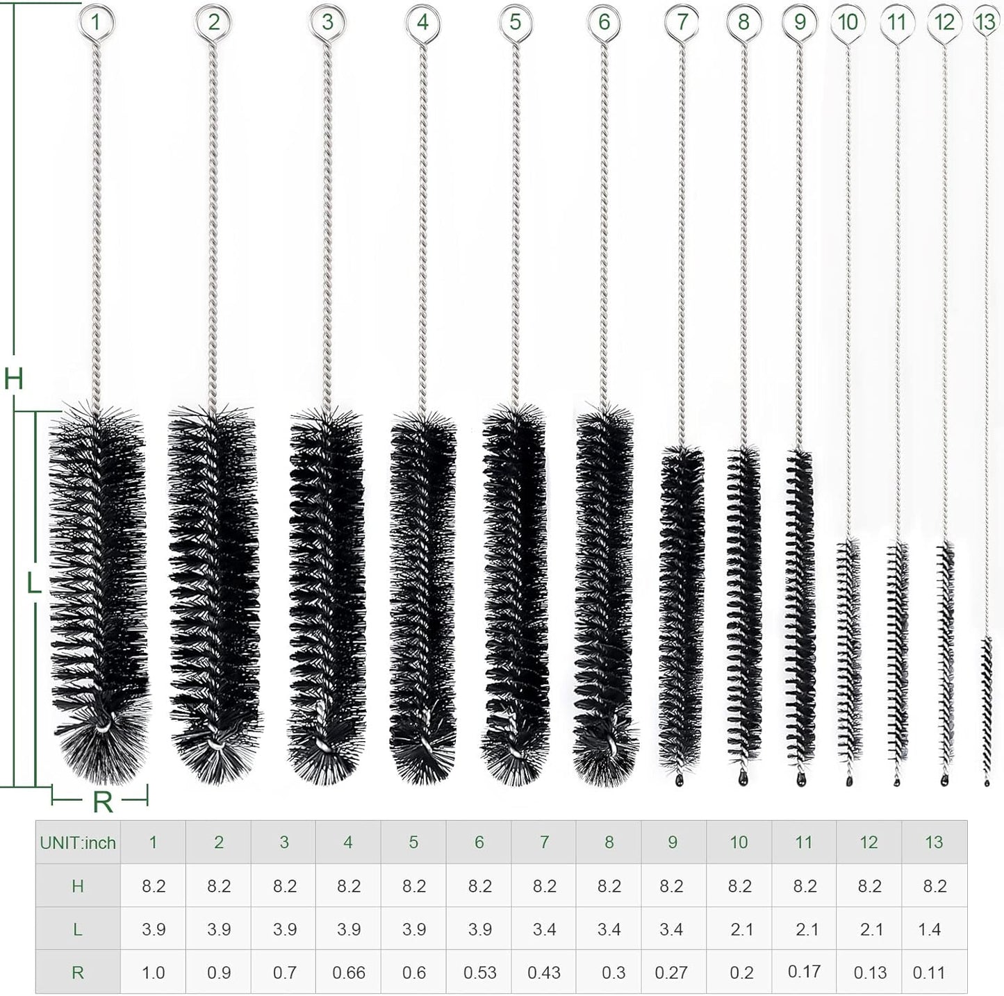 CiaraQ Bottle Cleaning Brushes, 8 Inch Nylon Tube Brush Set, Cleaner for Narrow Neck Bottles Cups with Hook, Set of 13pcs