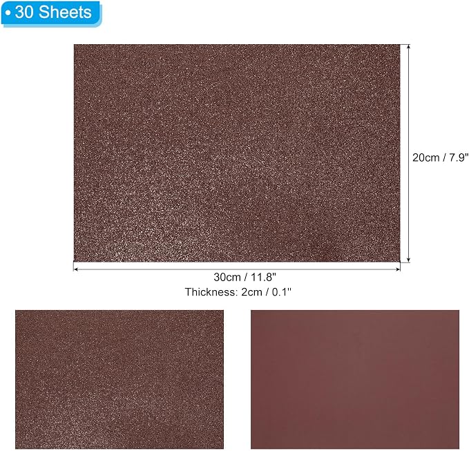 PATIKIL 30Sheets Dark Brown EVA Glitter Foam Sheet 11.8 x 7.9 Inch 2mm Thick