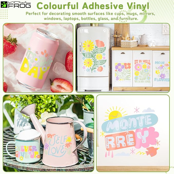 VINYL FROG Pastel Permanent Vinyl -12‘’x12'' Glossy Boho Vinyl Bundle 14 Sheets
