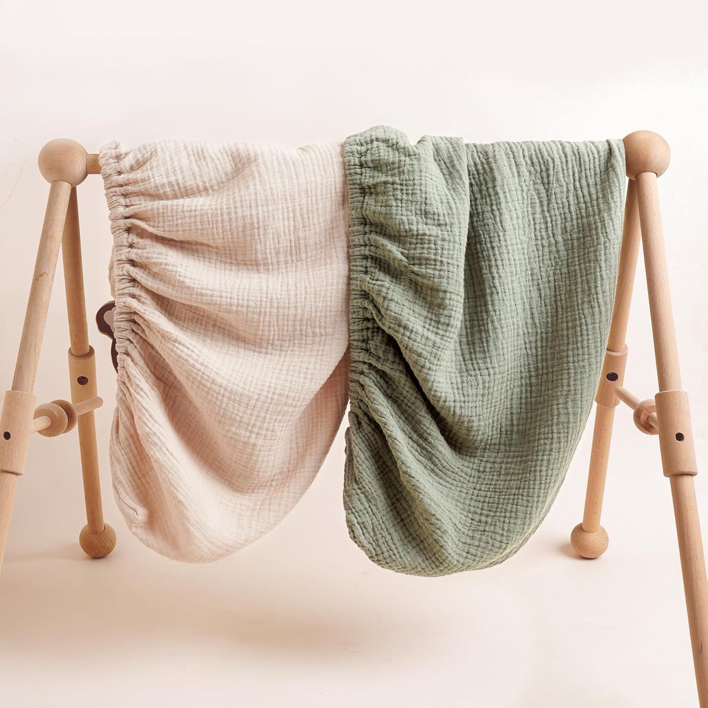 Konssy 2 Pack Muslin Changing Pad Covers for Boys, Ultra Soft & Breathable Cotton Baby Diaper Changing Table Covers, Neutral Nursery Diaper Changing Pad Sheets (Fog Green,Cream)
