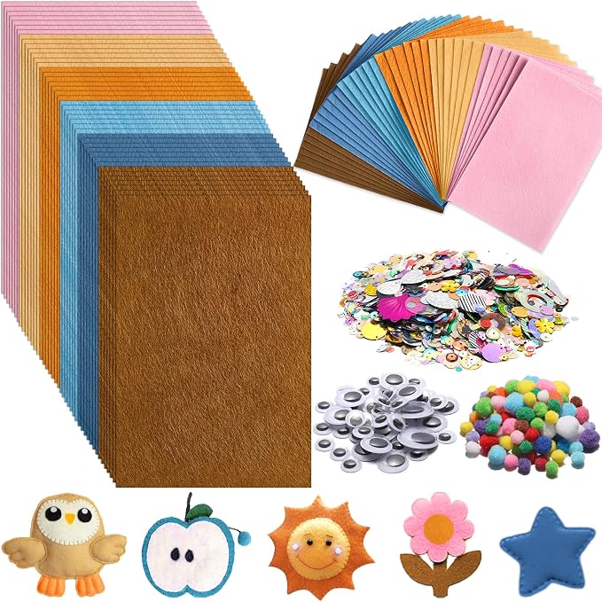 42Pcs Boho Felt Fabric Sheets 8 x 12 Inch Brown Beige Blue Assorted Soft Thick