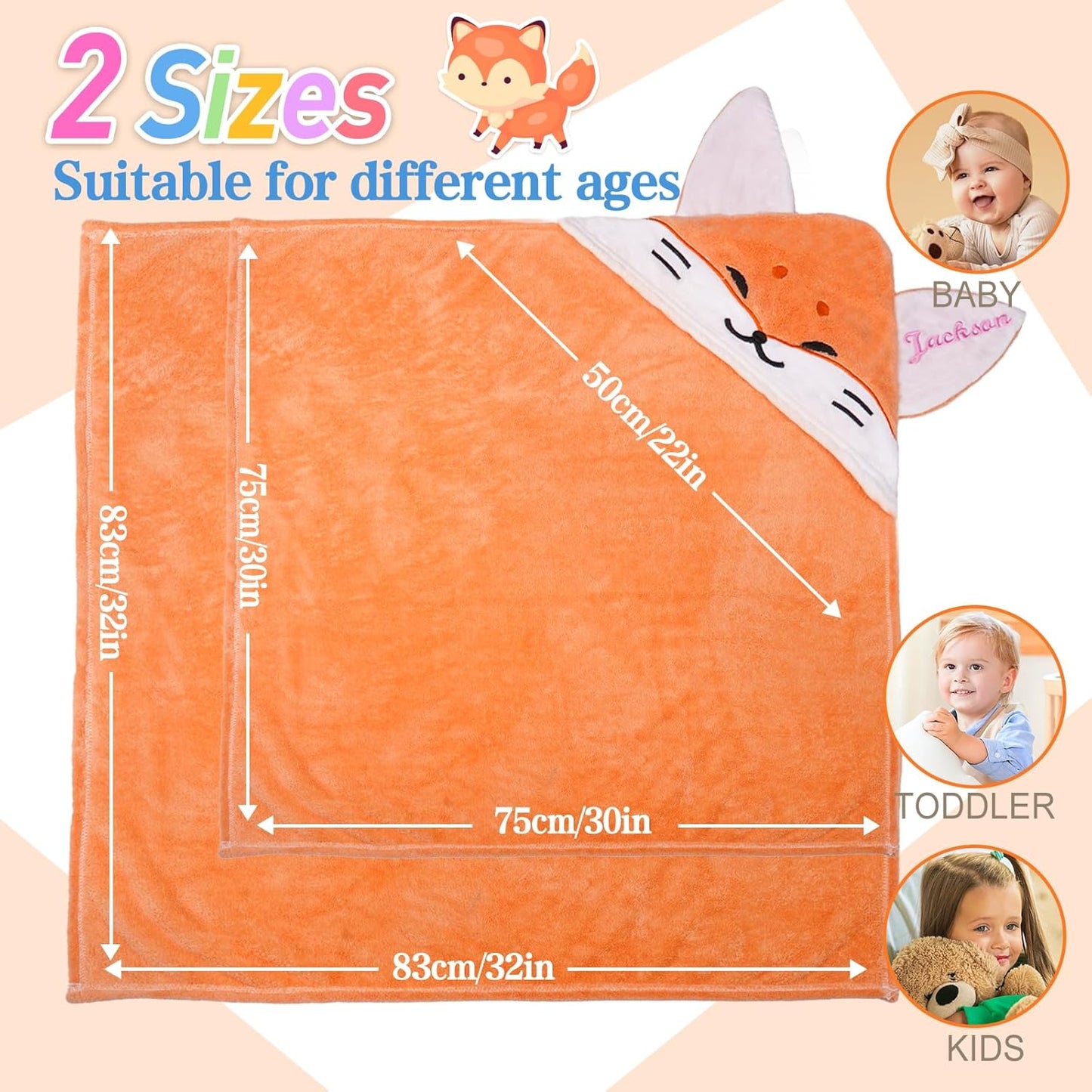 Custom Hooded Baby Towel with Name, Soft and Absorbent Customized Fox Toddler Towels, Baby Bath Towel for Boys and Girls, Easter Birthday Towel for Kids，Babies, Toddlers, Newborns Essential