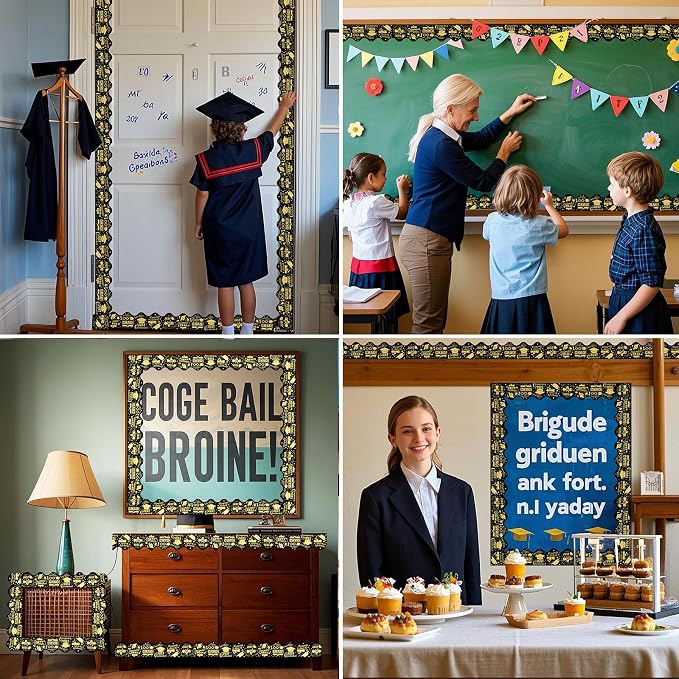 69 Feet Graduation Bulletin Board Decorations Congrats Grad Black Gold
