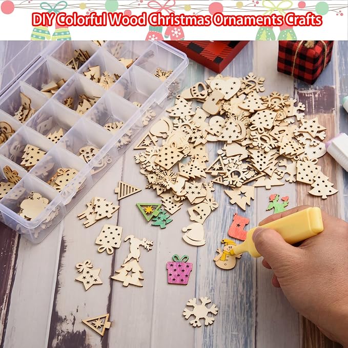 300 Pieces Unfinished Mini Wooden Christmas Ornaments DIY Wooden Christmas