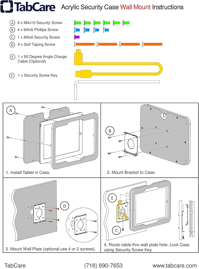 TABcare Anti-Theft Acrylic VESA Enclosure for Apple iPad Pro 13" 2024 with Wall Mount Kit & 90-Degree Angle USB C Cable (iPad Pro 13" 2024, Clear)