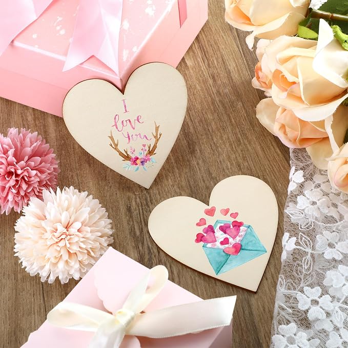 Qunclay 20 Pcs Wooden Heart Magnets