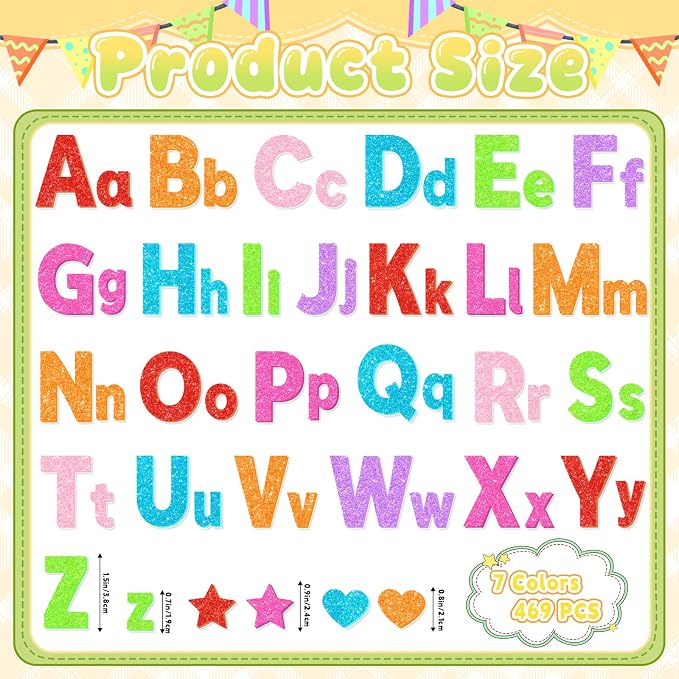 Glitter Foam Letter Stickers 469 Pcs Self-Adhesive Uppercase & Lowercase ABC