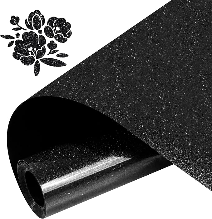 DUEUIOE Glitter Heat Transfer Vinyl Rolls 12" x 5FT Black