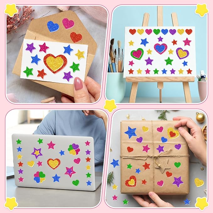750Pcs Foam Stickers, Colorful Foam Shape Stickers Self Adhesive Star Heart