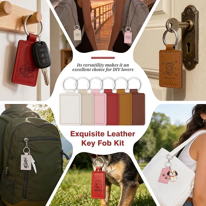 30 Pcs Leather Key Fob Kit, 6 Colors Leather Keychain Blanks, Rectangular PU