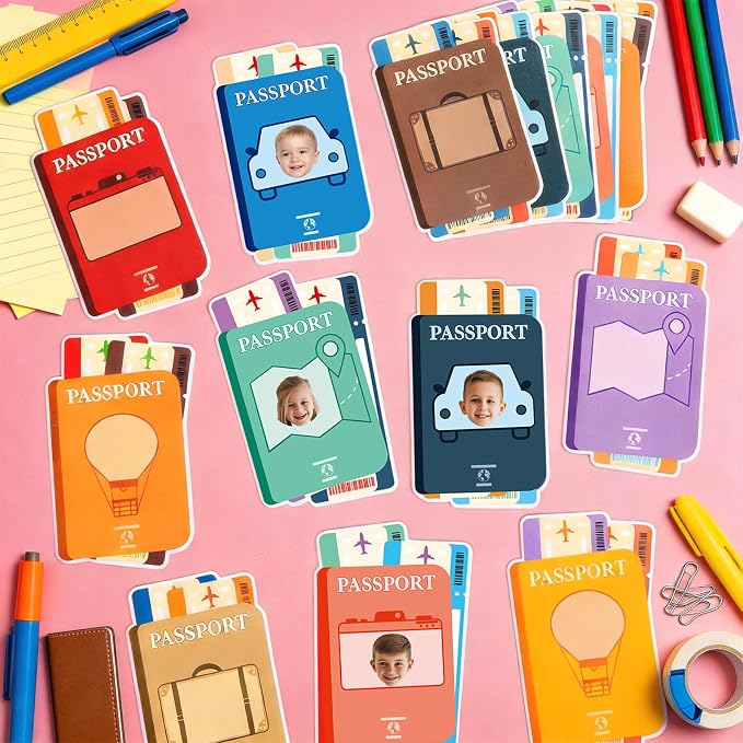 60pcs Passport DIY Cutouts Passport Bulletin Board Decoration Set World Travel