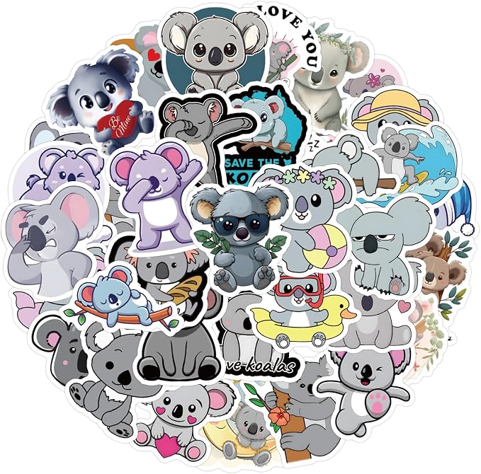 62Pcs Cute Koala Stickers for Kids Adults, Waterproof Vinyl Koala Bear Stickers