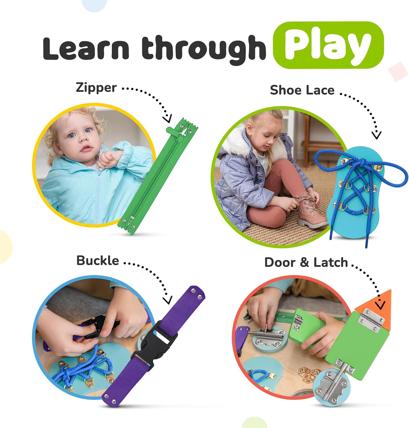 Sensory Busy Board for Toddlers, Premium Wooden Toddler Busy Board for 1 2 3 Year Old with 10 Educational Activities for Fine Motor Skills, Fidget Activity Toy for Travel Toy (Multicolored - Large)