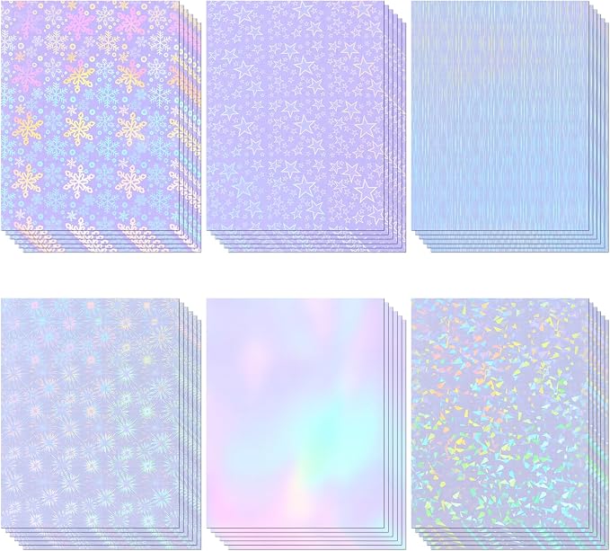 36 Sheets Holographic Laminate Sheets 8.5x11 Inch Self Adhesive 6 Patterns |