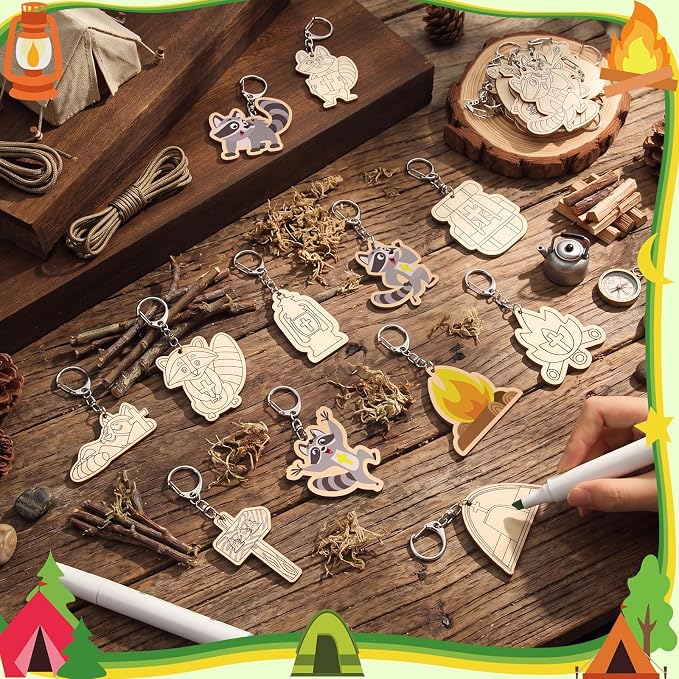 RattanView 24 Pcs Camp Craft Color Your Own Religious Camping Keychains DIY