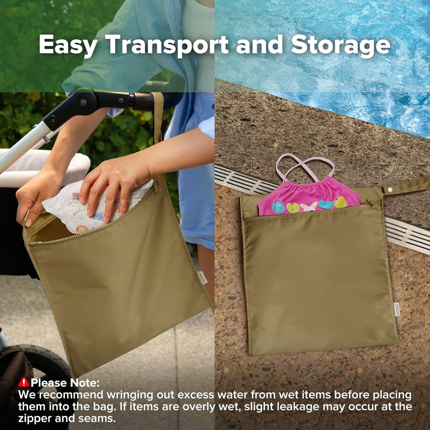 haakaa Waterproof Wet Bags for Baby Wet Dry Bags for Cloth Diaper, Swimsuit & Travel, 2pcs, Brown