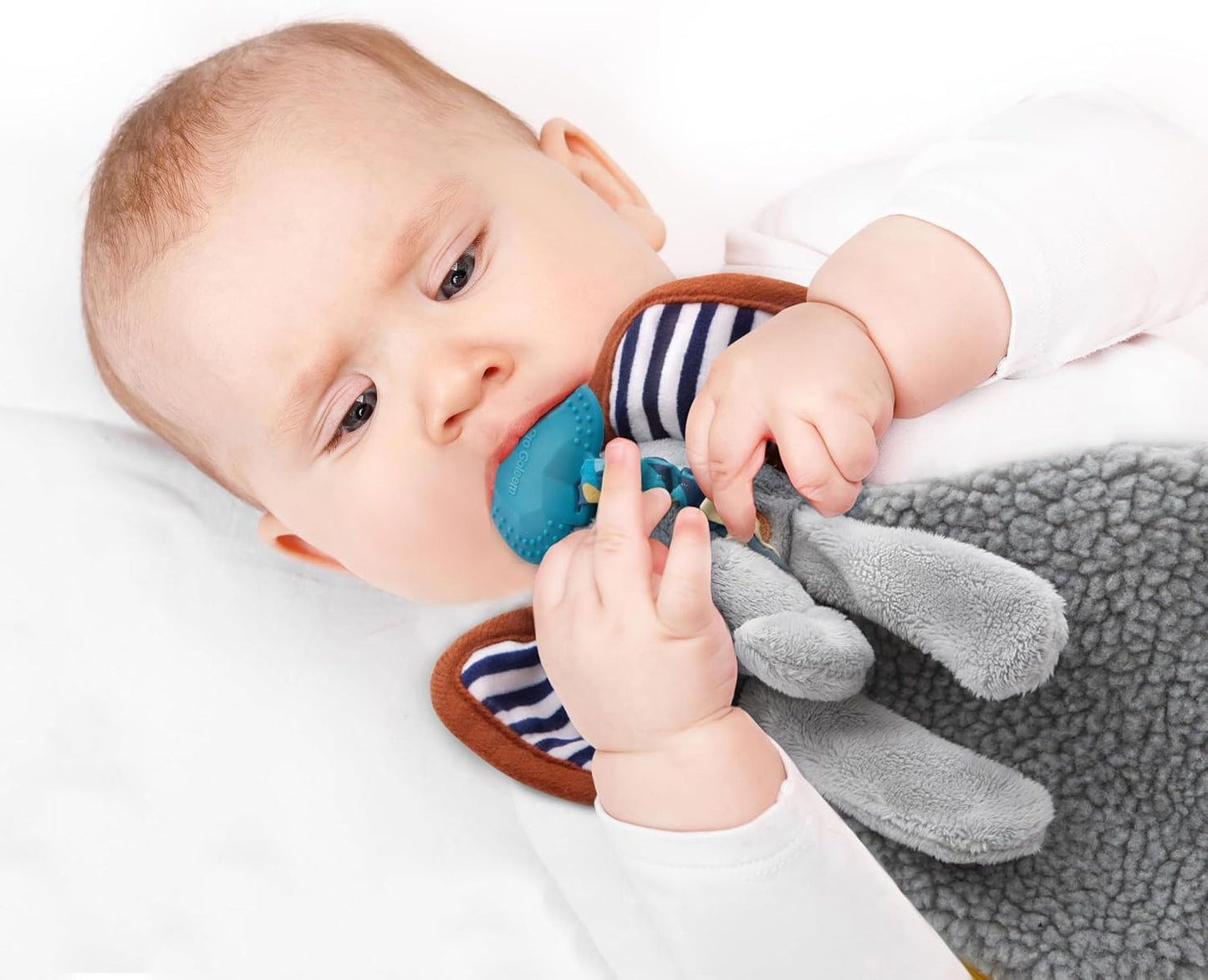 Pro Goleem Grey Elephant Loveys for Babies Girl and Boy, Baby Lovey with Teether, Baby Toys 0 3 6 9 12 Months, Safety Teething Toys for Babies Infant Newborn and Toddler Gifts