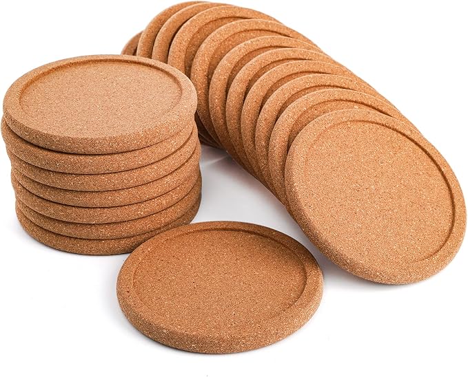 Tebery 20 Pack Round Lip Cork Coasters, 3.9 Inch Absorbent Drink Coaster