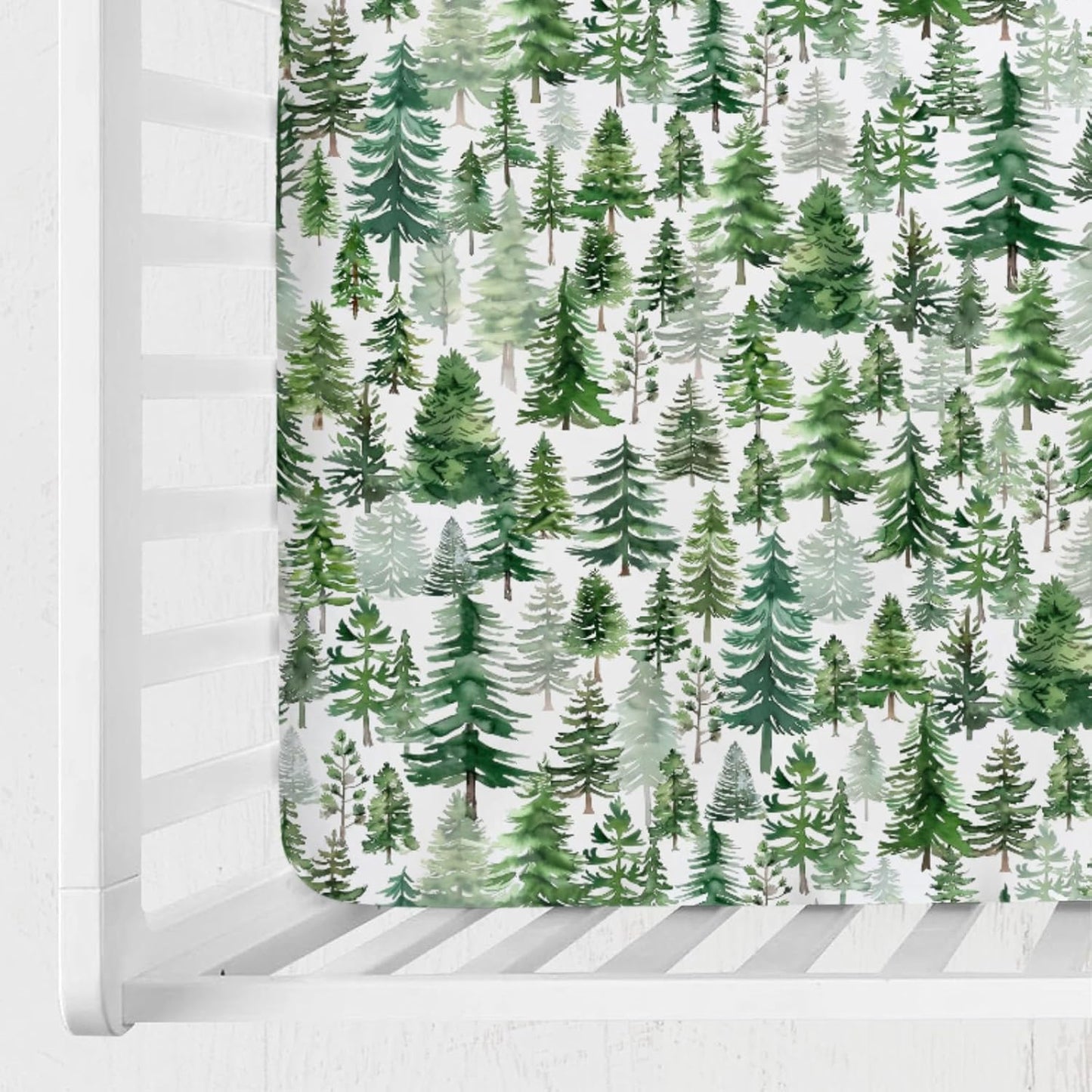 Watercolor Green Pines Baby Crib Sheet 52''x28'' Pine Trees Snug Fitted Crib Mattress Cover for Boy Girl Winter Soft Baby Bed Sheet for Standard Crib and Toddler Mattresses