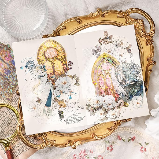 Holographic Transparent Glitter Stickers, 40 Pieces Window Frame Scrapbook Junk
