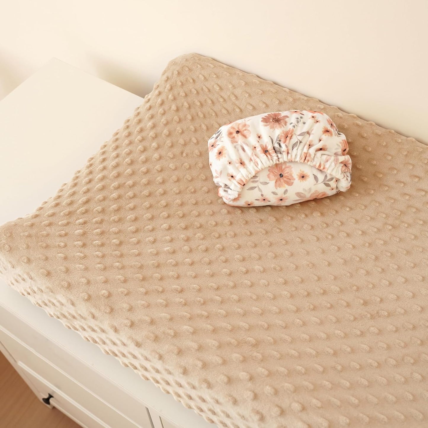 Konssy Minky Changing Pad Cover 2 Pack, Soft Minky Dots Plush Diaper Changing Table Cover Set, Breathable Changing Pad Sheets for Baby Girls Boys (Flourish, Clay)