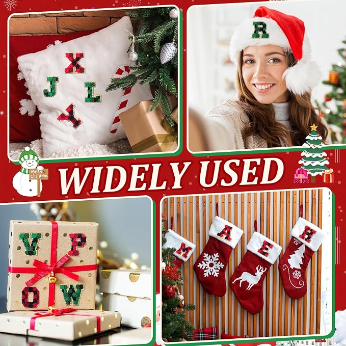 WILLBOND 52 Pcs Christmas Alphabet Patches Self Adhesive Letter Patches