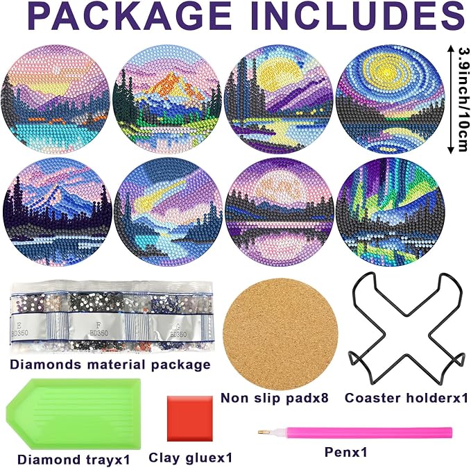 UPINS 8 Pcs Diamond Art Painting Coasters