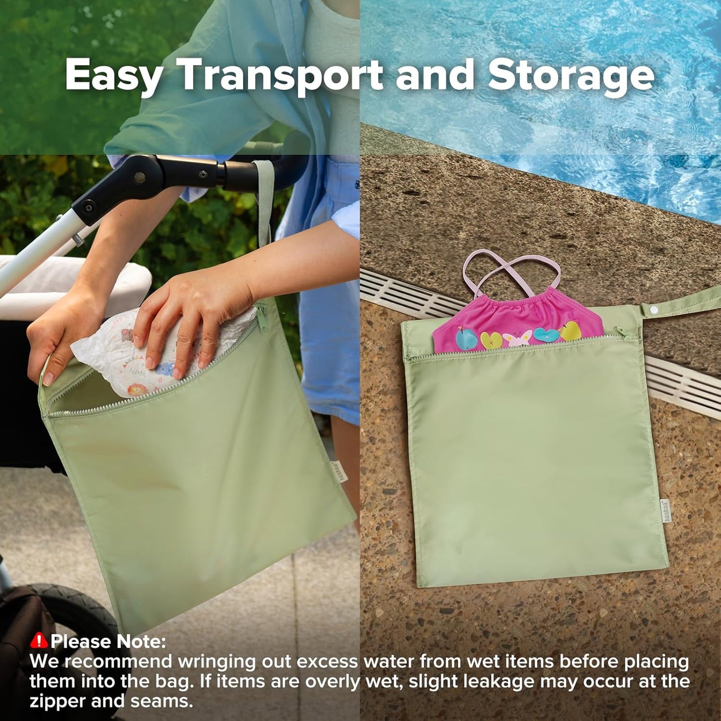 haakaa Waterproof Wet Bags for Baby, Wet Dry Bags for Diaper Bag, Travel, Swimsuit, Beach, Pool, Pump Parts, Stroller, Daycare,Yoga, Grass, 1pc