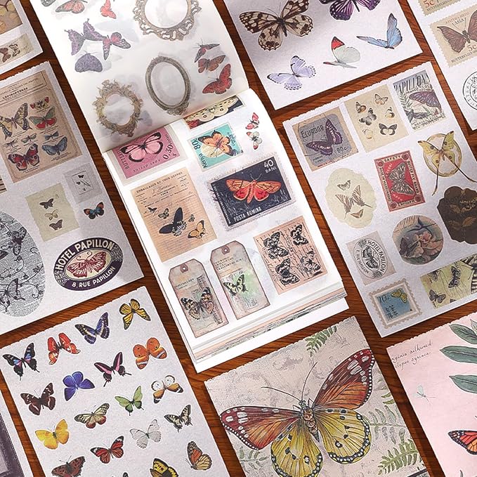 Butterfly Washi Sticker Book for Journaling, 30 Sheets 500+ Vintage Scrapbook