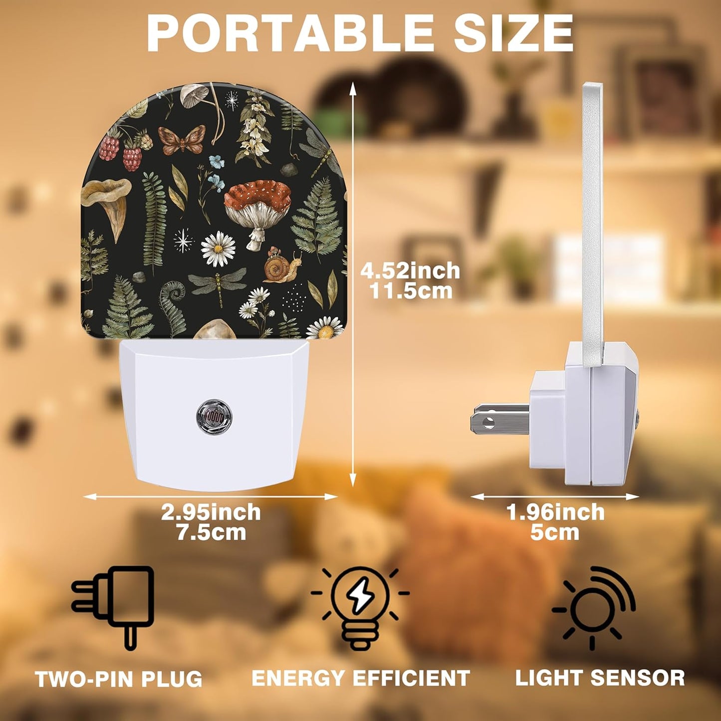 Night Lights Plug into Wall Nature Woodland Mushroom Forest Plants Night Light Dusk to Dawn Smart Sensor Decorative Round Led Lamp for Bedroom Kitchen Hallway Nightlight for Women Men