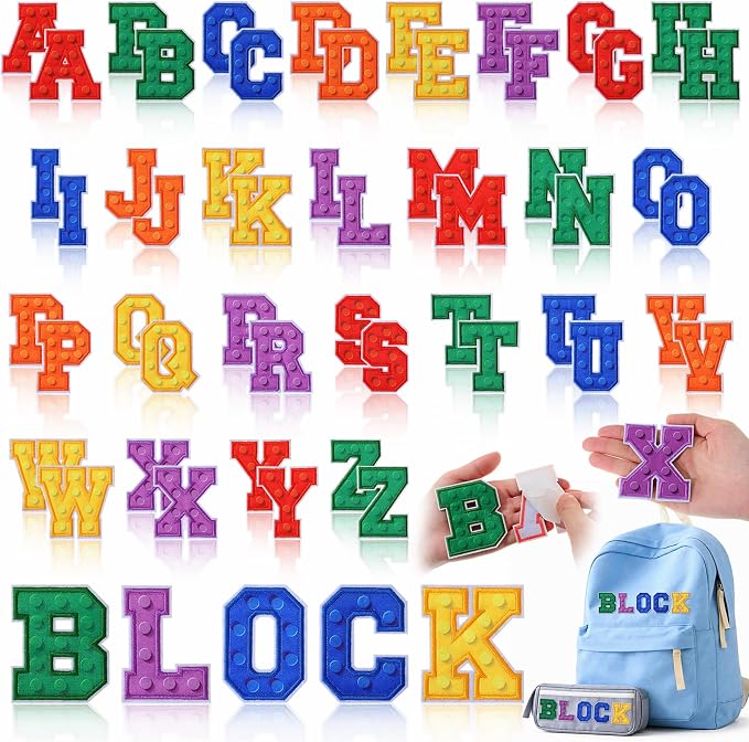 WILLBOND 52 Pcs Building Blocks Board Alphabet Patches 2.8 Inch Self Adhesive