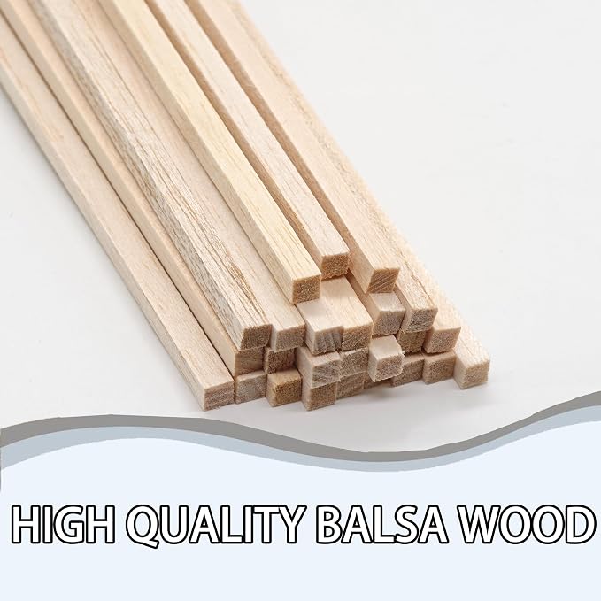 Premium 1/4" x 12" Balsa Wood Sticks 50pcs