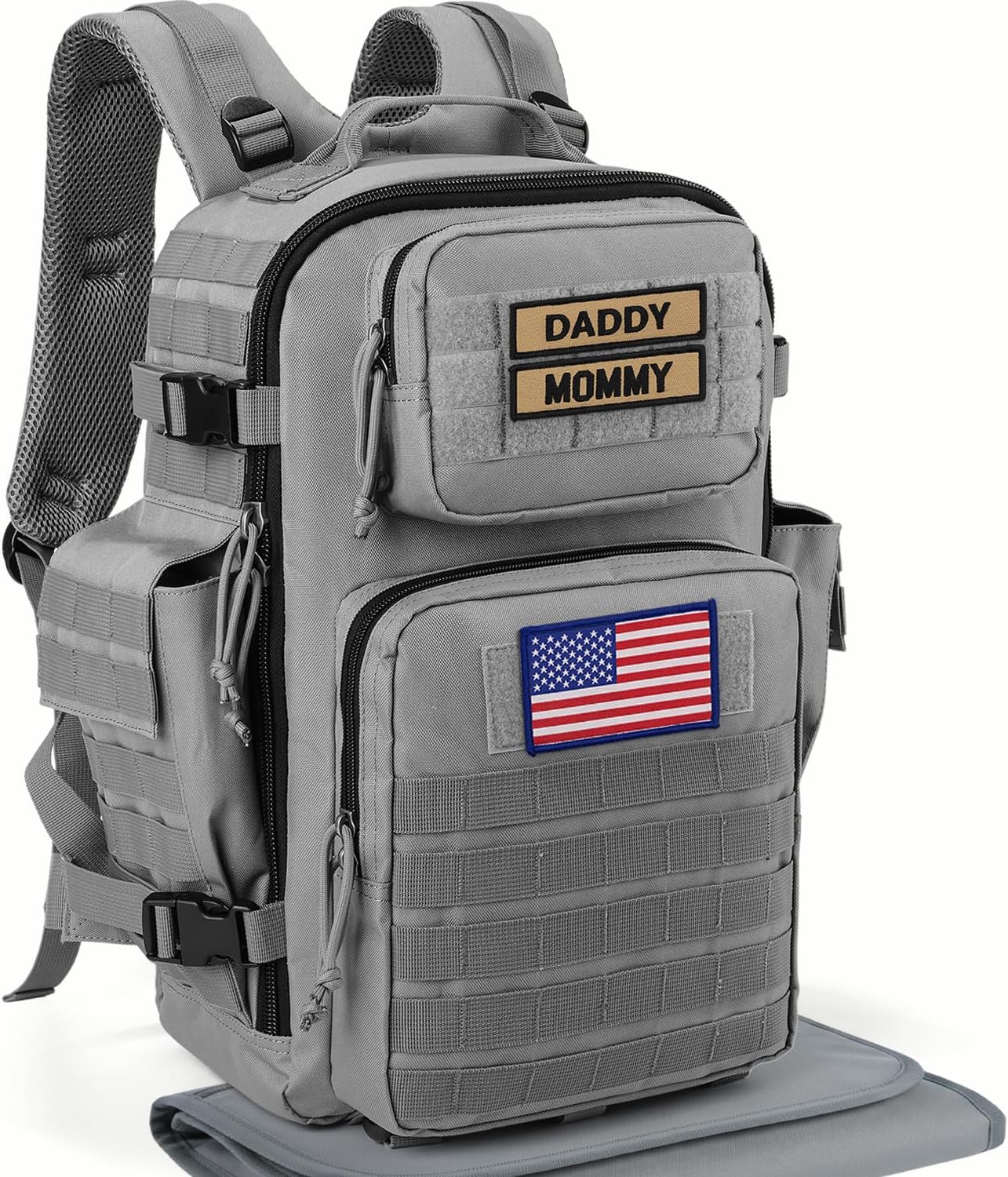 SHARKMOUTH Baby Diaper Bag for Dad - Large Military Daddy Gear Backpack with Changing Pad for Travel Camping Hiking - Newborn Baby Shower Gifts Gray