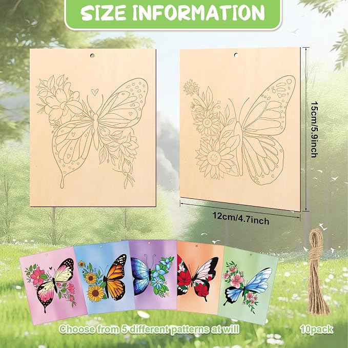 COCHIE 10 Pieces Large Spring Butterfly Unfinished Wood Crafts to Paint