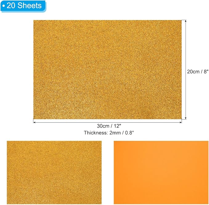PATIKIL Gold Tone Shiny EVA Glitter Foam Sheet 11 x 8 Inch 2mm Thick Sparkle