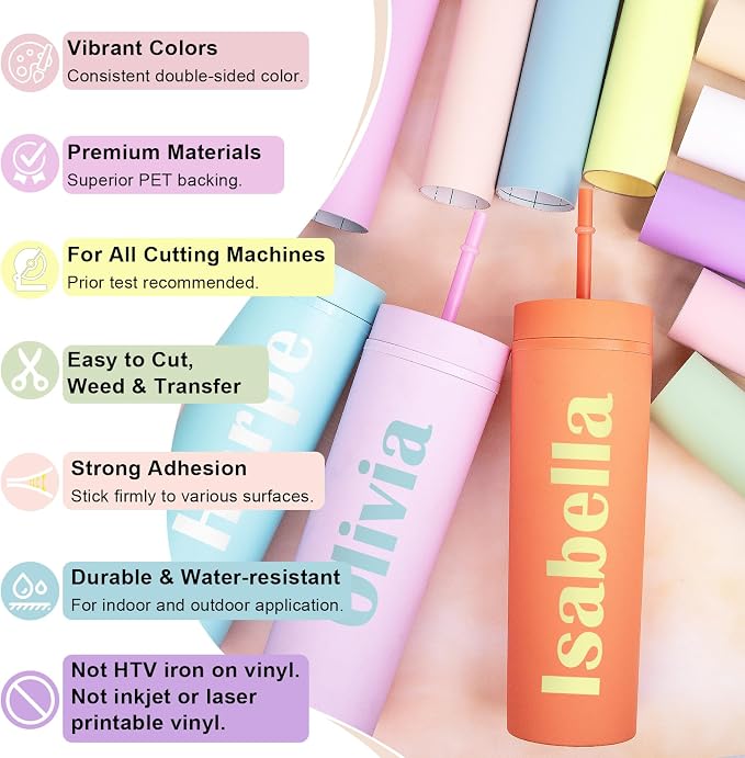 TECKWRAP 001 Matte Pastel Permanent Vinyl, 10 Boho Vinyl Adhesive Indoor &
