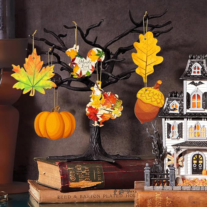 36PCS Wooden Fall Ornaments to Paint Thanksgiving Decorations, 6 Styles DIY