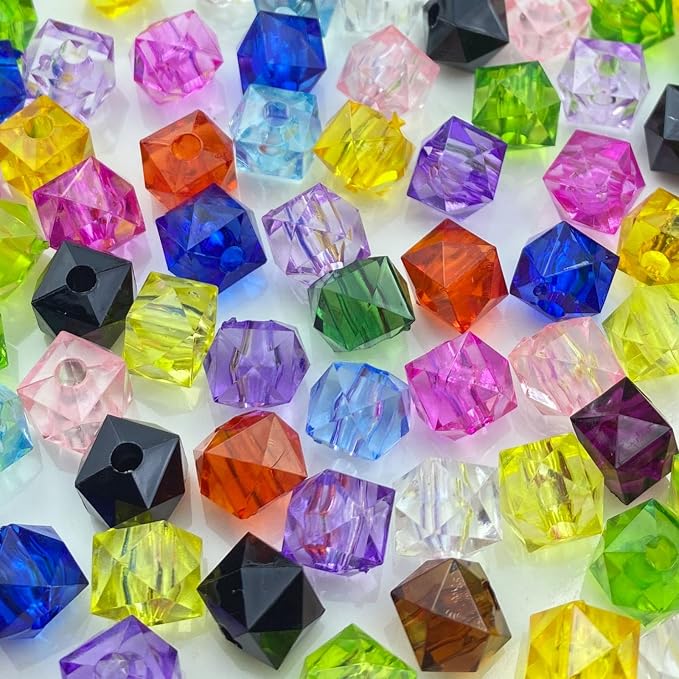 400pcs 8mm Acrylic Cube Faceted Beads Colorful Square Plastic Spacer Beads