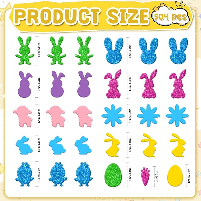 Foam Stickers, 7 Sheets 3D Glitter Foam Easter Stickers